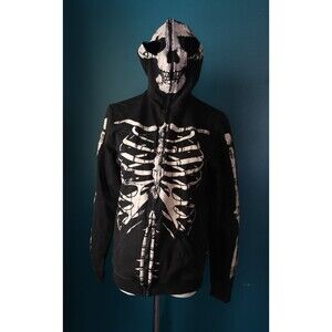 XXXrude Skeleton Hoodie Hot Topic Full Zip Up With Attacked Mask Grunge Emo XS